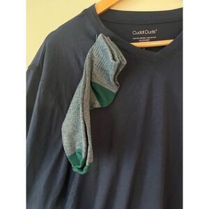 Cuddl Duds Navy Pajama Top With Attached Socks Size L NWT